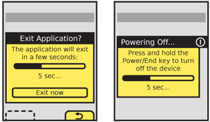 Delays may be used for convenience, left, or to add an additional level of assurance to the guard process, right. When describing press-and-hold or other special key behavior, the key can be iconically represented, and pointed at.