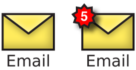 Simple fixed icons (left) can have status information, such as the notification of five new messages to the right, simply laid on top.