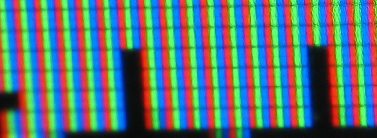 Pixels on an LCD-TFT display. The black areas are letters, the colored areas will appear as white to the user.