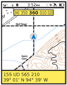 Coordinates and other location information, when relevant and useful, should be presented on screen in an easy to read format. Multiple formats may be presented at once, as shown here. Here, many digits have been removed, in the interest of using only the degree of precision available.