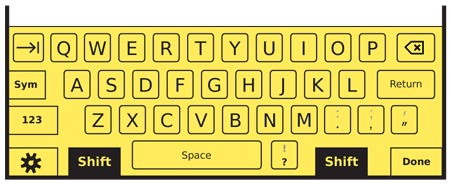 When shift (or “caps”) is selected, display the capital letters on each key. Though this is the primary method of communicting the mode switch, the switch button itself should also indicate it is selected. If a full-size keyboard is emulated, and two shift keys are present, be sure to indicate both are active.