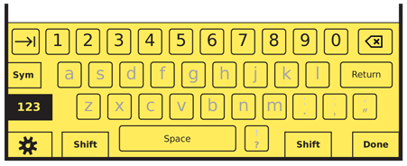 When a mode is entered in which some keys have no function, these keys should retain their neutral position label, but grayed out to indicate it is unavailable. This labelling will keep the user oriented through the change. All other keys should remain unchanged. In most states, this will include punctuation, and in all states, the “Return” or ‘Enter” key.