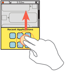 Multi-finger gestures can be used to access features which would otherwise be inconflict with primary interactions. Here, a single finger drag scrolls the discussion thread -- a two-finger scroll gesture loads other featues like the running-applications list.