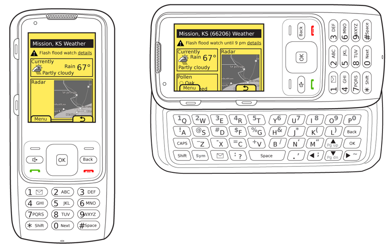 Changing orientation does not just mean zooming content, or reflowing text. Here, modules for a portal landing page switch from being simply stacked in the portrait view to arranged in two columns in the landscape orientation. This device is typical of a large class which switches orientation on the physical mode change of opening the keyboard.