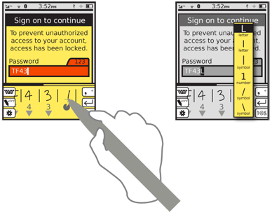 Letter input divides the input panel into discrete entry areas. Each character displays a translated candidate. One way to handle correction is for optional translations to be offered in a list. If the best guess is incorrect, the user may open the list and select another option.