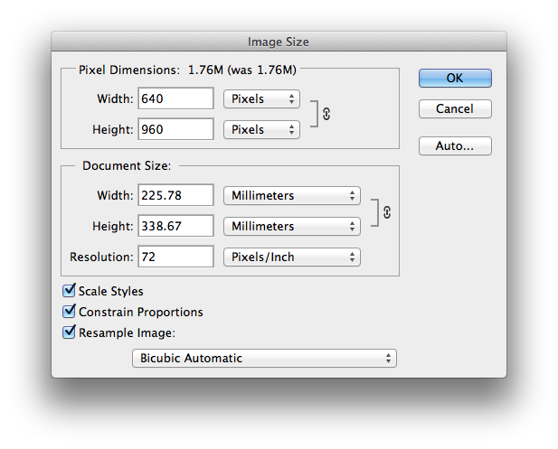 Photoshop Image size... dialogue at 72 dpi