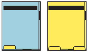 Figure 1-5. Two types of two-axis scrolling. For items like images where both axes are equal, scroll bars must be equally easy to see and use. Make sure they are not obscured by options menus and other items, as shown to the left. For information oriented mostly along one axis, the other axis is secondary, and the scroll bar may be obscured as needed. On the right, the soft keys are not always visible, but they do sometimes occlude the horizontal scroll bar.