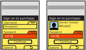 Anonymous users, such as the first time you sign into an account, must provide a username and password. When just checking credentials on a second visit, display their information and only ask for the password.