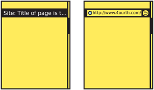 Page titles can be selected, by tap or drag usually, to reveal alternative information or functions. Here, within a web browser, the page title can be selected to show and edit the URL, and perform other browser functions.