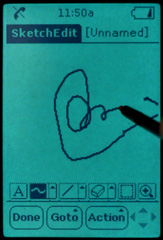 Some older OSs had larger dedicated informational areas at the top of the screen, such as this old pen-driven PDA-phone (Touchpoint 3000). Featurephones often still use this same principle, at least for native apps, and leave dedicated navigational and title areas below the annunicator row.