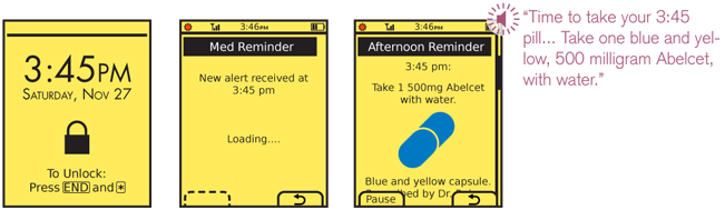The best way to notify is using technologies like push messaging, supported by a surprising number of devices, on most networks. Remote messages can launch the application, then not only read the alert but present a correspondingly well-formatted page to look at. Note that the audio only plays when the entire message has loaded, so the user may glance at the device to get other information and follow along. The audio must always be able to be paused or stopped, in case it is disrupting an event, or the user has privacy concerns.