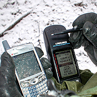 Figure P-4. A few years ago, I used this combination of a GPS and Palm OS smartphone to record and track my location (in a snowstorm, no less). Today, the results of sensors in mobile devices can be seamless, automatic, and so intelligent as to risk violating privacy.