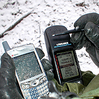 Figure P-4. A few years ago, I used this combination of a GPS and Windows Mobile device to record and track my location (in a snowstorm, no less). Today, the results of sensors in mobile devices can be seamless, automatic, and so intelligent as to risk violating privacy.